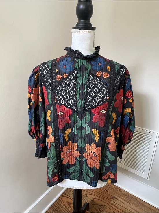 FARM Rio Tops - FARM Rio Stitched Garden Puff Sleeve Blouse